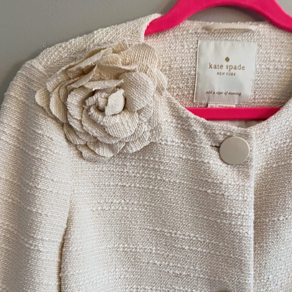 Kate Spade Tweed Corsage Coat Cream Ivory Jacket Size 12 | Holiday Wedding EUC - Picture 2 of 8